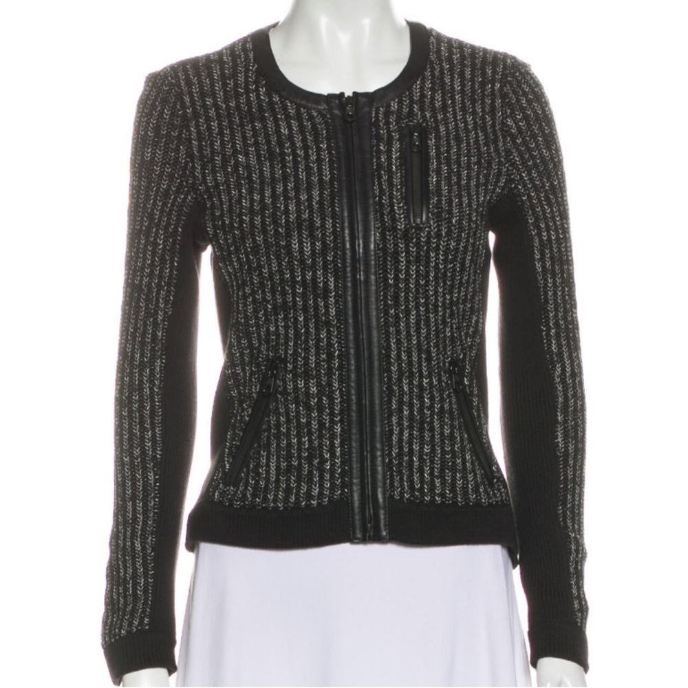 Rag & Bone Moto Sweater Jacket with lamb leather trim